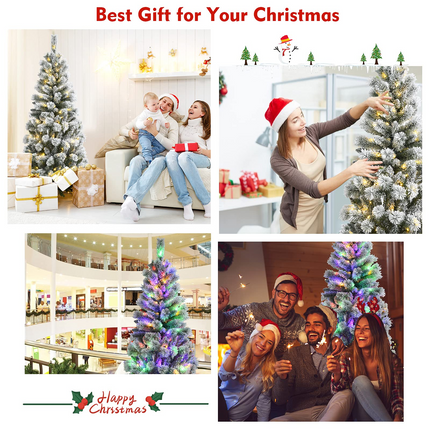 Dreamade Snow Flocked Christmas Tree, Premium Hinged Artificial Pine Tree, Remote Controller, Xmas Full Tree for Indoor - DreamadeUS