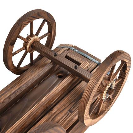Dreamade Wood Wagon Flower Planter Pot Stand W/Wheels Home Garden Outdoor Decor