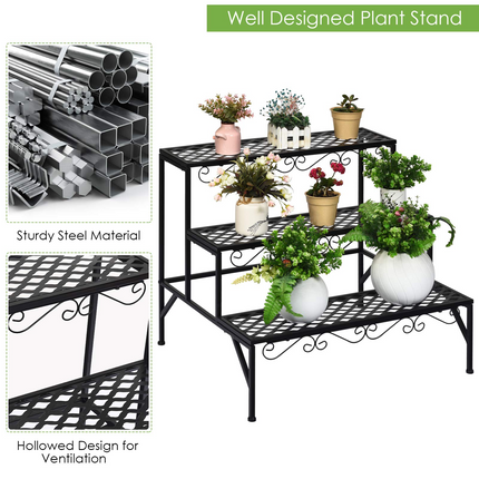 3 Tiers Metal Plant Stand, Ladder Plant Display Rack - Dreamade