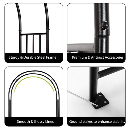 Dreamade 7.2Ft Garden Arch, Outdoor Steel Arbor w/Stakes