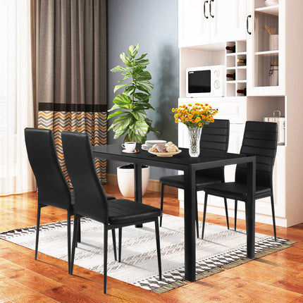 5 Piece Kitchen Dining Table Set with Glass Table Top Leather Padded 4 Chairs (Black) - Dreamadeus