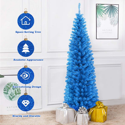 6ft Blue Pencil Christmas Tree, Artificial Slim Tree - DreamadeUS
