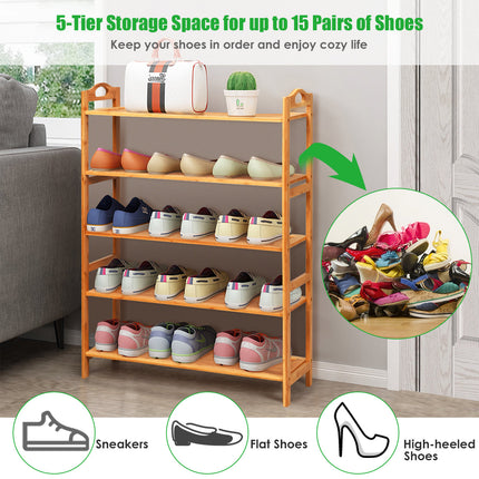 Bamboo Shoe Rack 5 Tier, Freestanding Shoe Rack - Dreamadeus