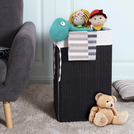 Dreamade Corner Laundry Hamper with Lid, Bamboo Laundry Basket with Removable Liner and Handle