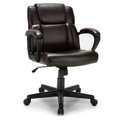 Dreamade Office Chair,w/ Padded Armrests, Height Adjustable Swivel Task Chair (Dark Brown)