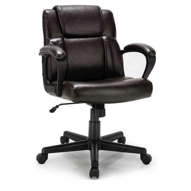 Dreamade Office Chair,w/ Padded Armrests, Height Adjustable Swivel Task Chair (Dark Brown)