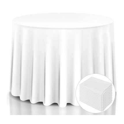 10 Pcs Round White Tablecloth 120-Inch, Premium Polyester Table Cover (White, 120") - Dreamadeus