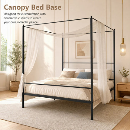 DREAMADE Full Size Canopy Bed Frame, Metal Four Poster Bed, Black