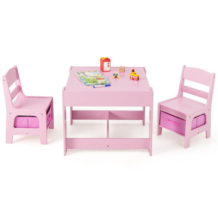 DREAMADE Toddler Table and Chair Set, 3 in 1 Wooden Activity Table w/Storage Drawer&Box