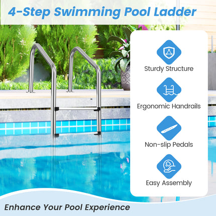 DREAMADE Inground Pool Ladder, 4-Step Swimming Pool Entry Ladder
