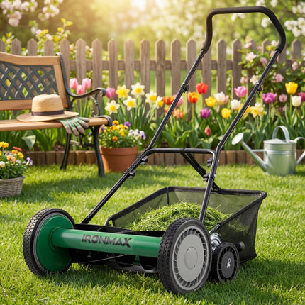 DREAMADE Manual Reel Mower, 18" Push Reel Lawn Mower, Green