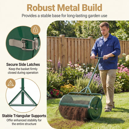 DREAMADE Compost Spreader, Peat Moss Spreader with T Handle, Black
