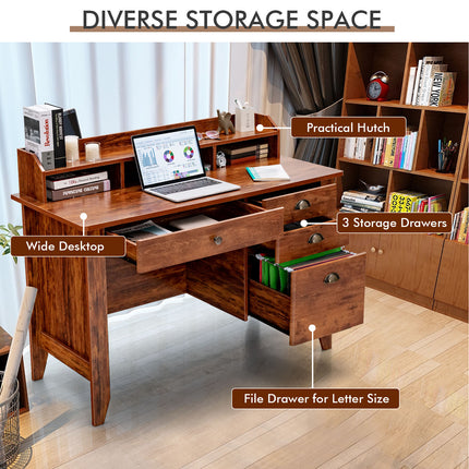 DREAMADE Home Office Desk with Drawer, Wood Office Executive Desk w/Multiple Drawers & Storage Cabinet