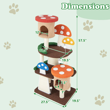 DREAMADE Mushroom Cat Tree, 57.5" Multi-Level Cat Tower