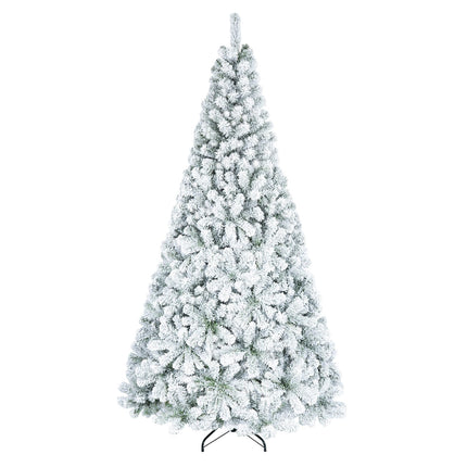 Dreamade 6FT/9FT Artificial Christmas Tree Unlit Flocked Xmas Tree with Full Branch Tips & Folding Metal Stand