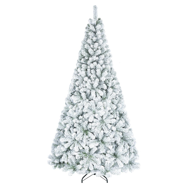 Dreamade 6FT/9FT Artificial Christmas Tree Unlit Flocked Xmas Tree with Full Branch Tips & Folding Metal Stand