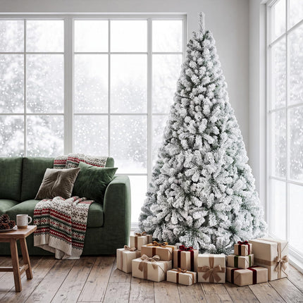 Dreamade 6FT/9FT Artificial Christmas Tree Unlit Flocked Xmas Tree with Full Branch Tips & Folding Metal Stand