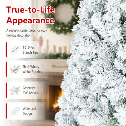 Dreamade 6FT/9FT Artificial Christmas Tree Unlit Flocked Xmas Tree with Full Branch Tips & Folding Metal Stand