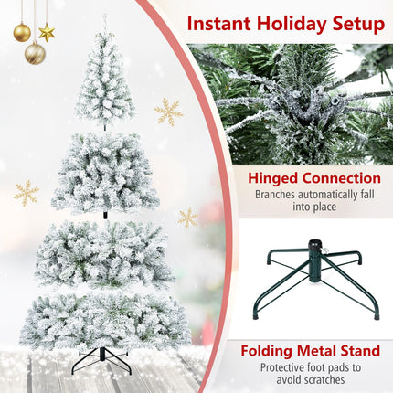 Dreamade 6FT/9FT Artificial Christmas Tree Unlit Flocked Xmas Tree with Full Branch Tips & Folding Metal Stand