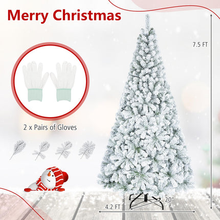 Dreamade 6FT/9FT Artificial Christmas Tree Unlit Flocked Xmas Tree with Full Branch Tips & Folding Metal Stand