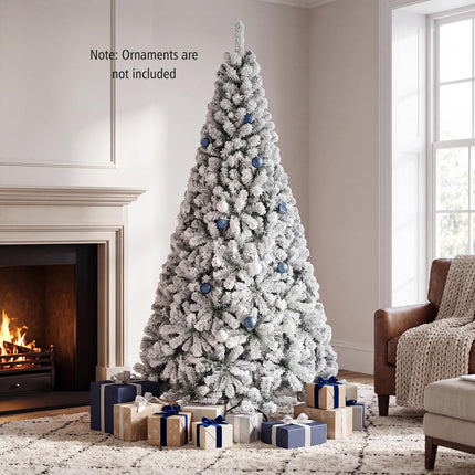 Dreamade 6FT/9FT Artificial Christmas Tree Unlit Flocked Xmas Tree with Full Branch Tips & Folding Metal Stand