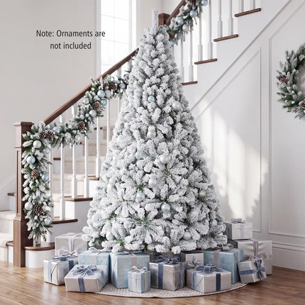 Dreamade 6FT/9FT Artificial Christmas Tree Unlit Flocked Xmas Tree with Full Branch Tips & Folding Metal Stand