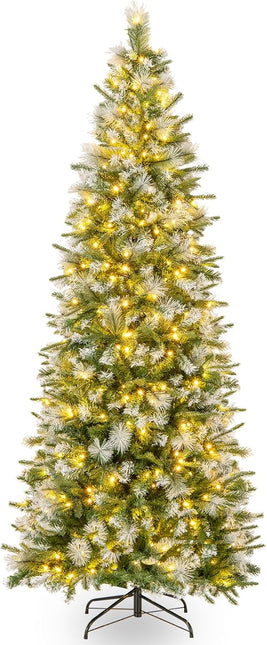Dreamade 6ft / 7.5ft / 9ft Pre-Lit Pencil Christmas Tree with Flocked Frosted Tips & LED Lights