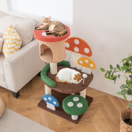 DREAMADE Mushroom Cat Tree, 40.5" Multi-Level Cat Tower
