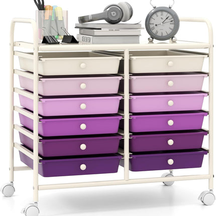 12 Drawers Rolling Cart for Office School Supplies - 25” x 15” x 24.5”