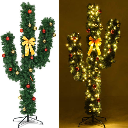 Pre-Lit Artificial Cactus Christmas Tree with LED Lights and Ball Ornaments - Dreamade