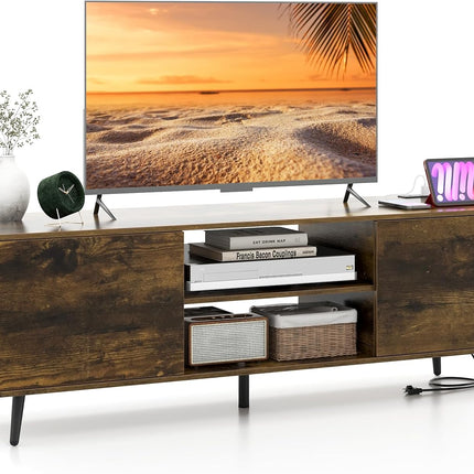 Dreamade TV Stand with Power Outlet for TVs up to 60'', Entertainment Center with Cable Hole, Cabinets