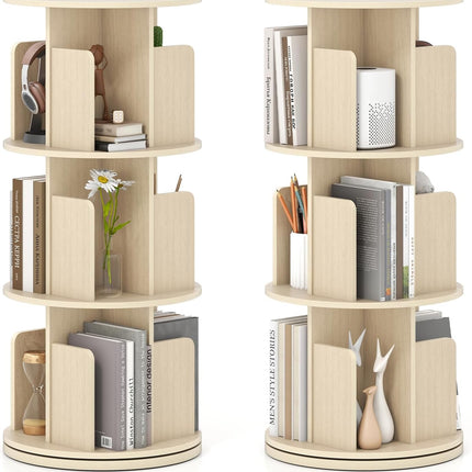 Dreamade 3-Tier Rotating Bookshelf 360° Display Rack w/Dividers & Anti-Falling Baffles