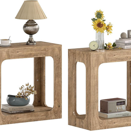 Dreamade Narrow End Table 2-Tier Farmhouse Side Table with Open Storage Shelf