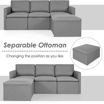 Convertible Sectional Sofa Couch, Modern L-Shaped Sectional Couch 3-Seat Sofa