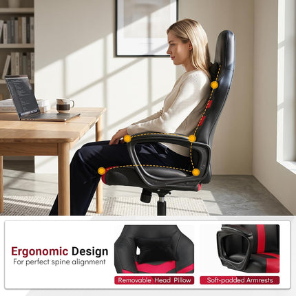 Dreamade Faux Leather Upholstered Office Chair w/Removable Head Pillow