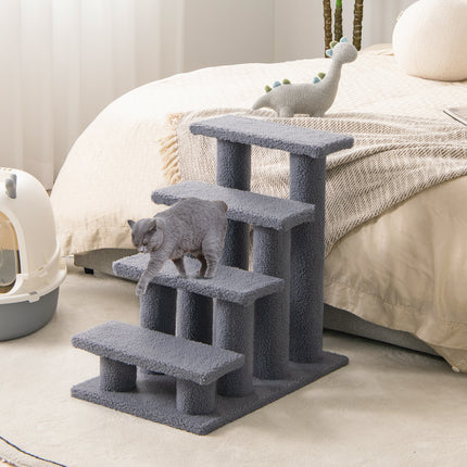 DREAMADE 4-Step Cat Stairs, Upholstered Pet Ladder, Grey