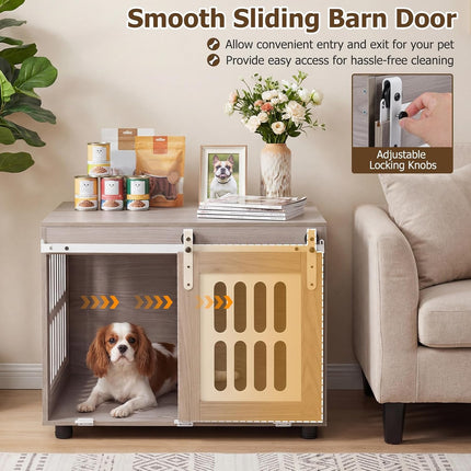 Dreamade 31.5" Dog Crate Furniture with Barn Door for Small Medium Dogs | Farmhouse Wooden Dog Kennel
