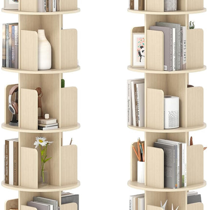 Dreamade 5-Tier Rotating Bookshelf 360° Display Rack w/Dividers & Anti-Falling Baffles