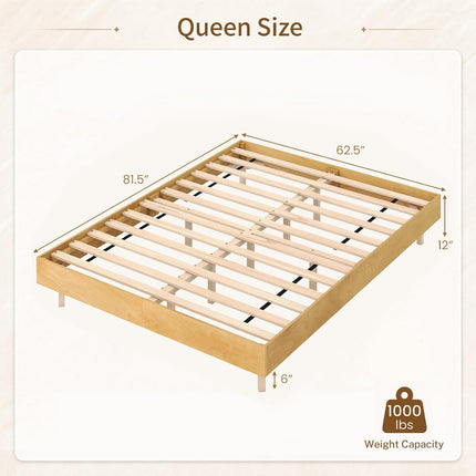 Dreamade Wood Floating Bed Frame Queen Size with Smart LED Light, Natural | Modern Platform Bed w/Heavy Duty Mattress Foundation
