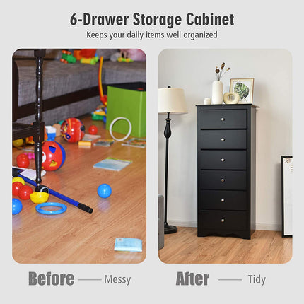 6 Drawer Chest Wooden Dresser Clothes Organizer Bedroom - Dreamadeus