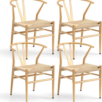 【侵权下架】Dreamade Metal Dining Chairs Set of 2/4 Mid-Century Weave Dining Room Chair w/Y-Shaped Backrest