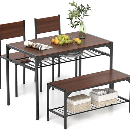 Dreamade Dining Table Set for 4, Kitchen Table with Chairs & Bench, Storage Racks