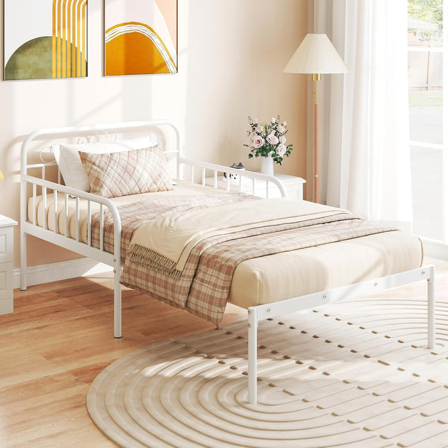 Dreamade Metal Twin Bed Frame, Convertible Sofa Bed with Headboard & Armrests, Pull-Out Sleeper Chair Bed