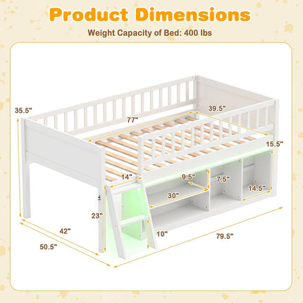 Dreamade Low Loft Bed Twin Size with LED Lights