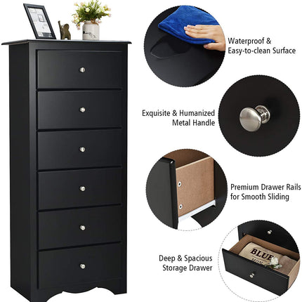 6 Drawer Chest Wooden Dresser Clothes Organizer Bedroom - Dreamadeus