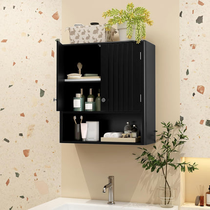 Dreamade Fluted Bathroom Wall Cabinet with Open Shelf