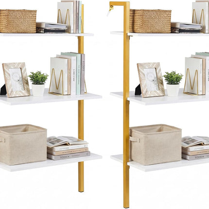 Dreamade Ladder Shelf | 3-Tier Wood Wall Mounted Bookshelf with Metal Frame (1/2)