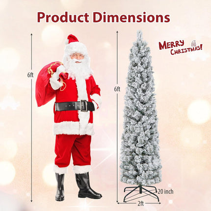 Dreamade Pre-Lit Snow Flocked Pencil Christmas Tree for Home Office Holiday Decor