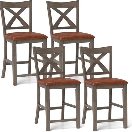 Dreamade 24" Bar Stools Set of 2/4, Counter Height Bar Stools with Cross Back & Faux Leather Upholstered Seat