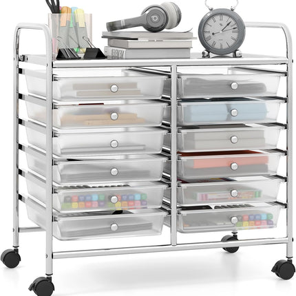 12 Drawers Rolling Cart for Office School Supplies - 25” x 15” x 24.5”